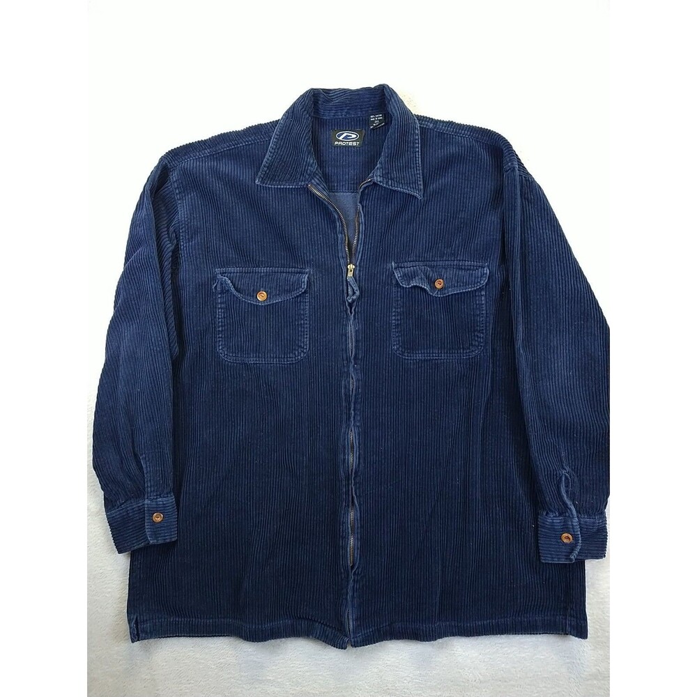 Vintage PROTEST Blue Corduroy Jacket Full Zip JNCO STUSSY STYLE Skate Grunge 2XT